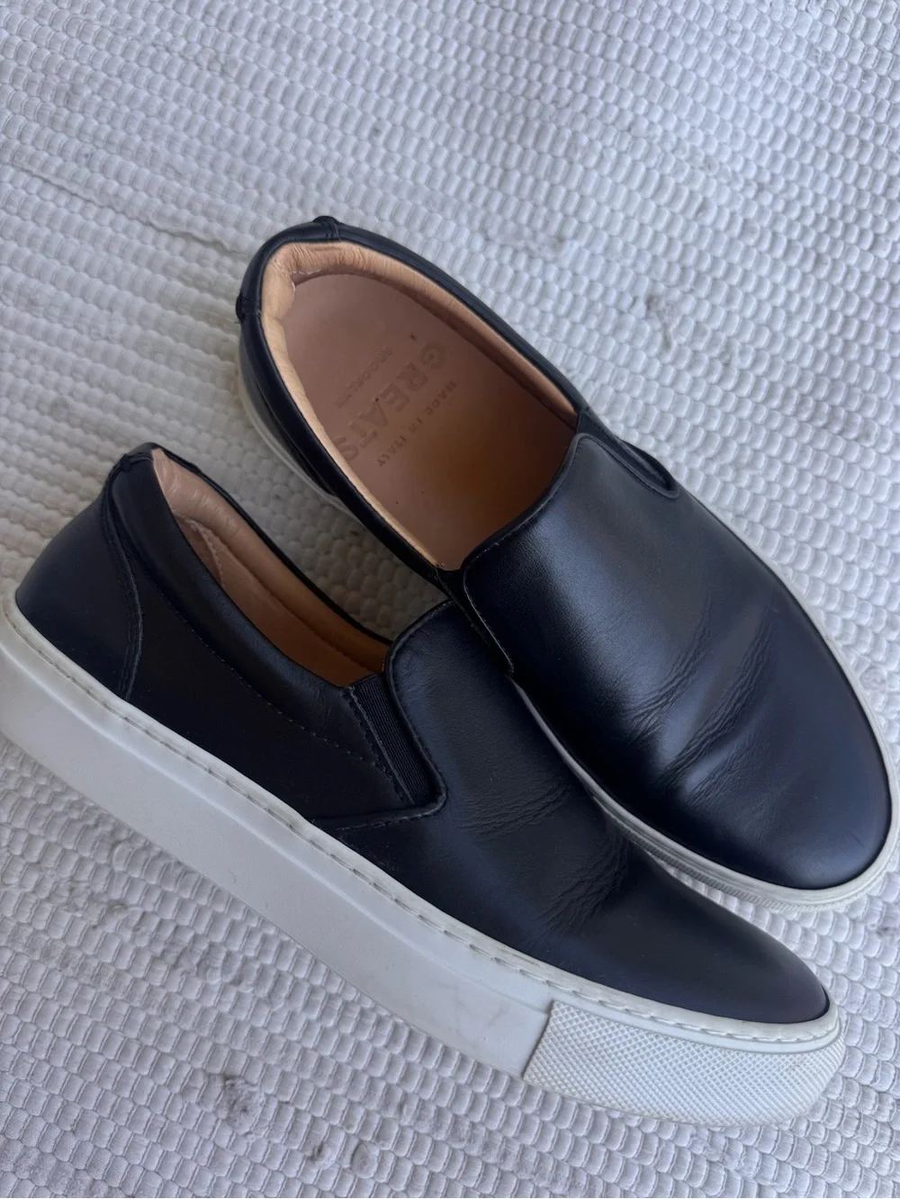 GREATS Brooklyn Black Leather Slip-On Platform Sneakers 38.5 / US 8.5
